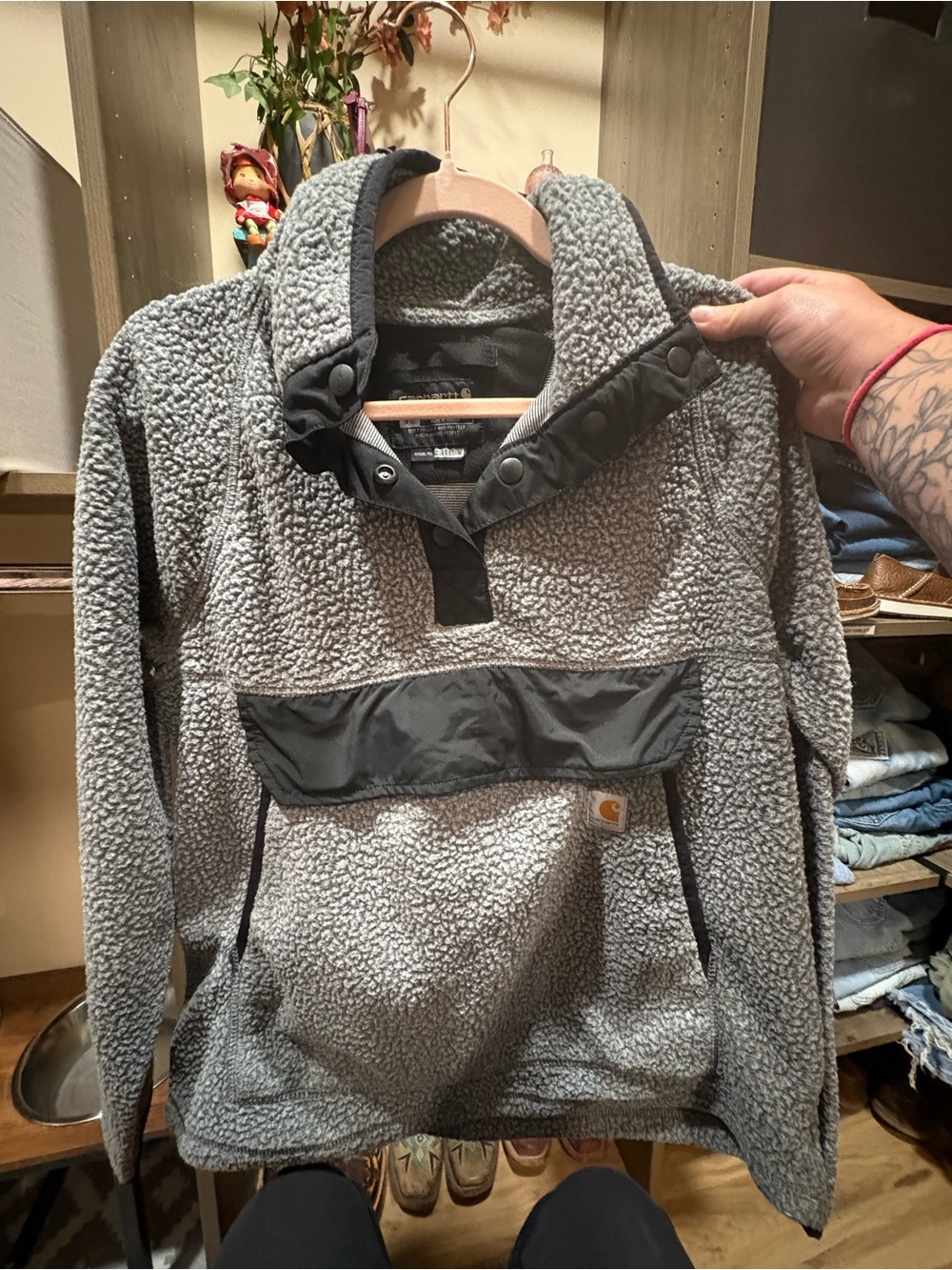 Carhartt Gray Sherpa Snap Pullover with Black Trim